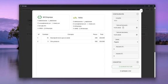 Invoice generator in Facturapp