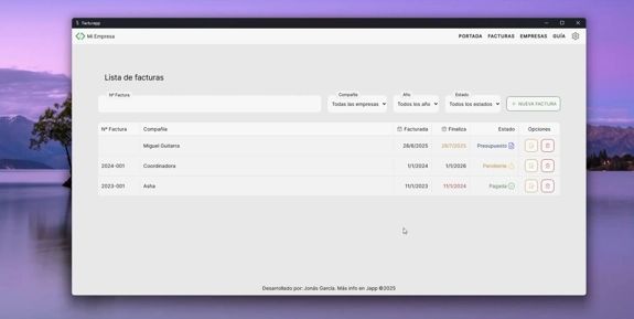Invoice list in Facturapp