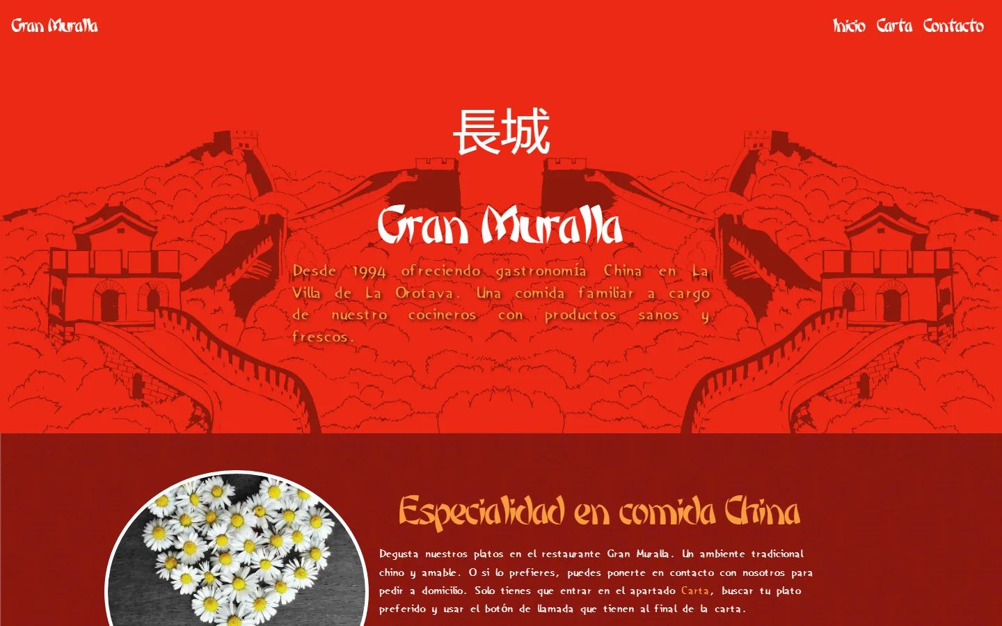 Gran Muralla, web de un restaurante chino