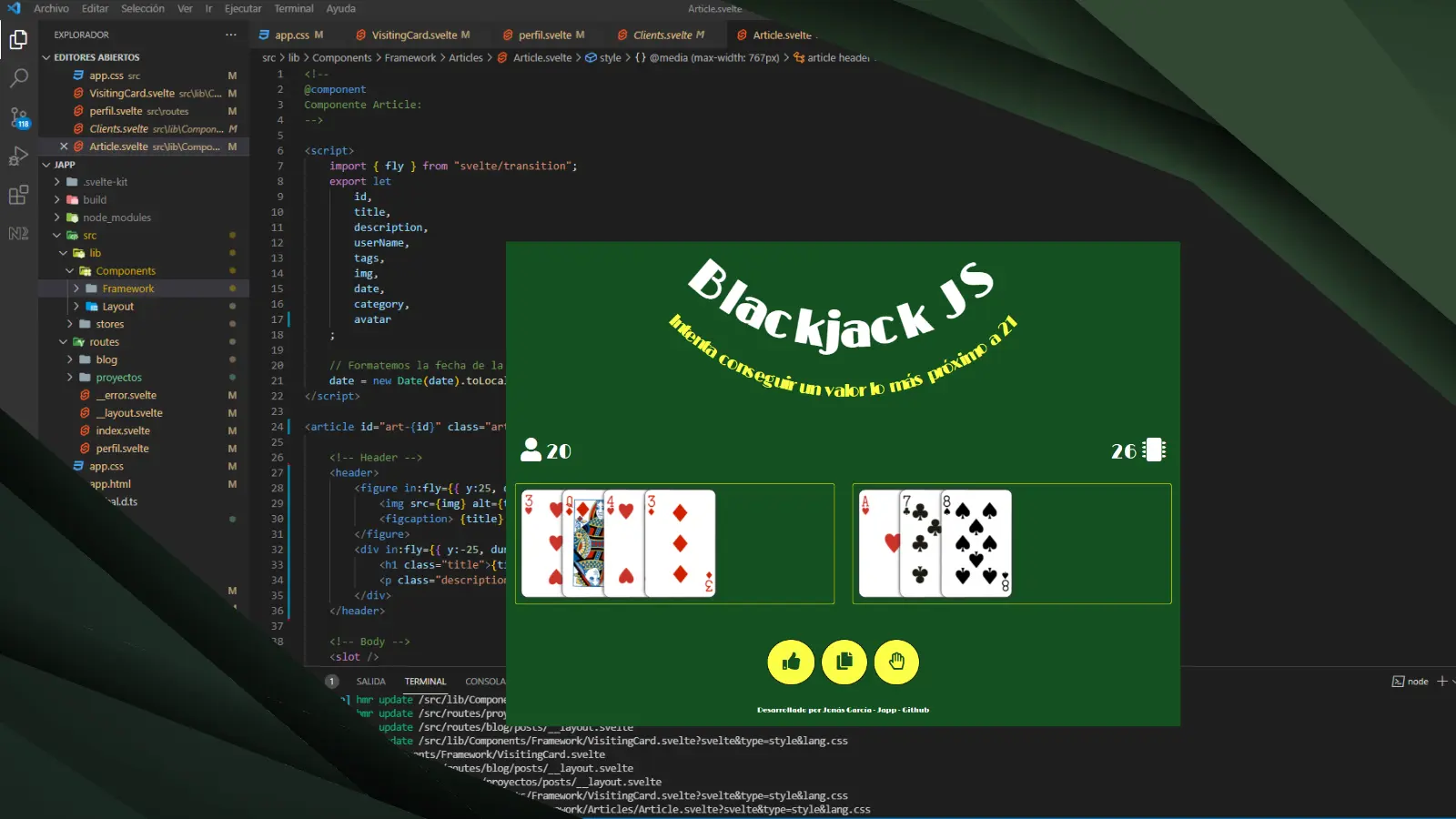 Blackjack juego web